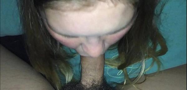  Young girl sneaks boyfriend into her bed then sucks her dick till he cums in her mouth then swallows it all